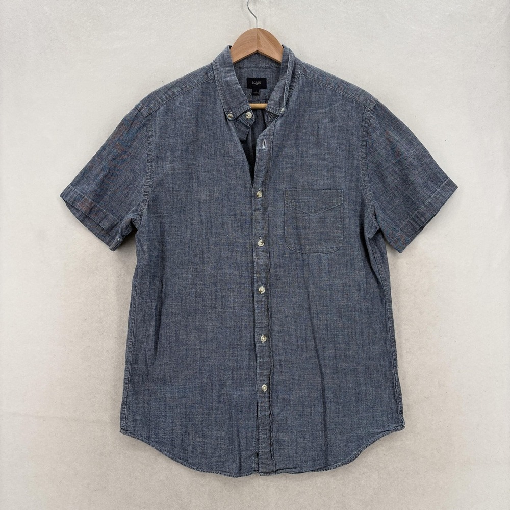 J.Crew Shirt Mens M Blue Chambray Short Sleeve Button Down Casual Summer Preppy